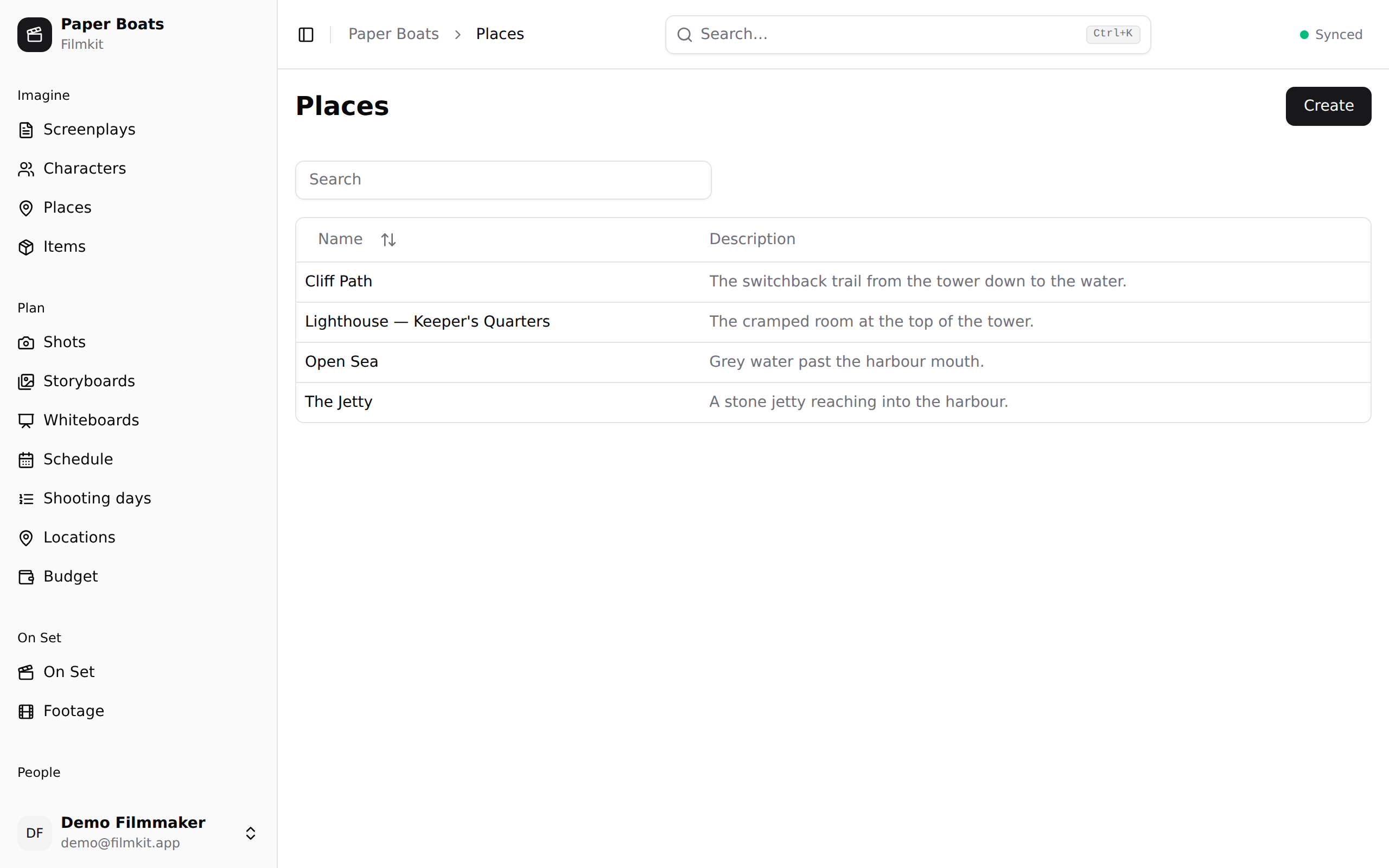 Places — the settings your scenes are written in, ready to link to real locations.