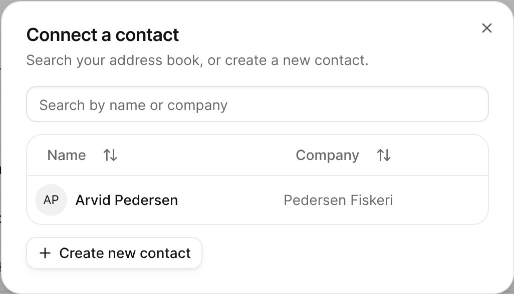 The Connect a contact dialog listing address-book contacts to choose from.