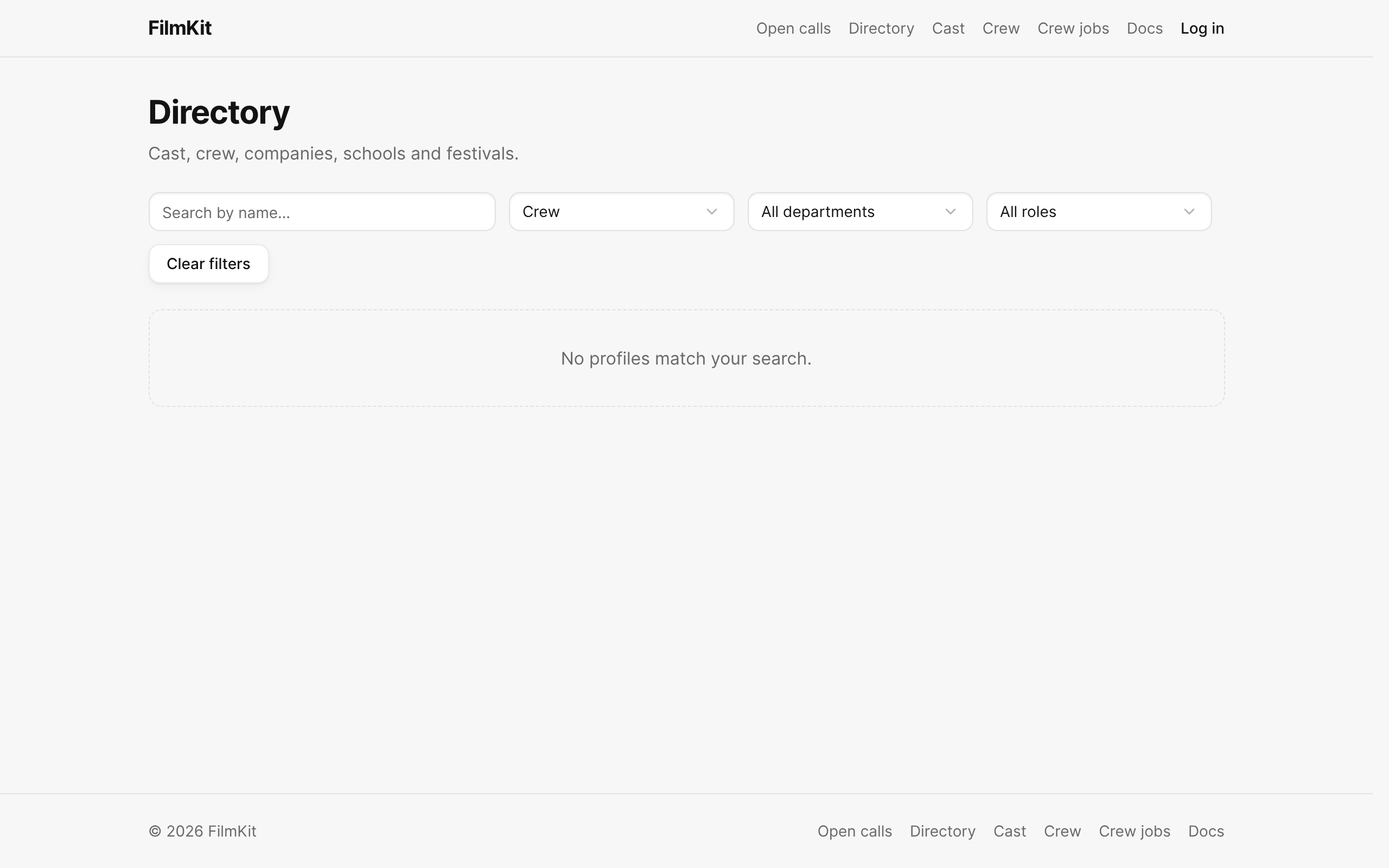 The directory filtered to Crew, with the Department and Role menus.