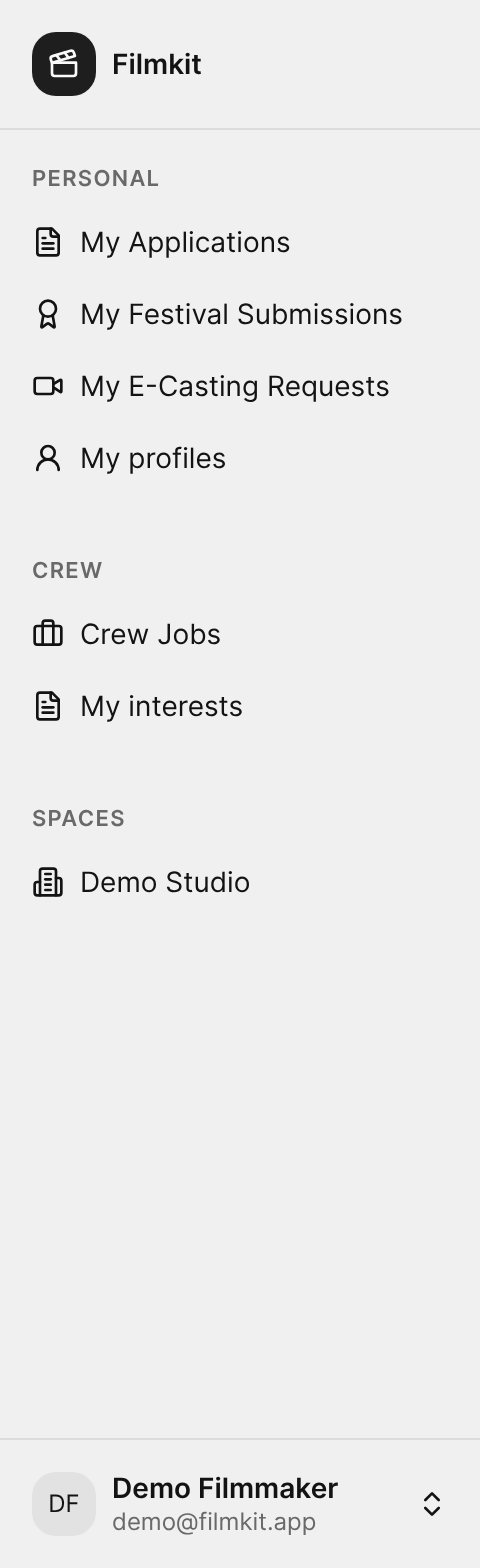 The personal dashboard sidebar with the Personal, Crew, and Spaces groups.