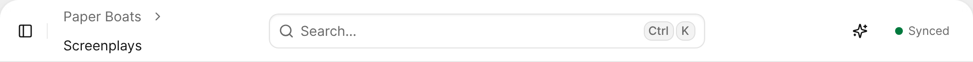 The page header with the breadcrumb, the search field, the Open assistant button, and the sync status.