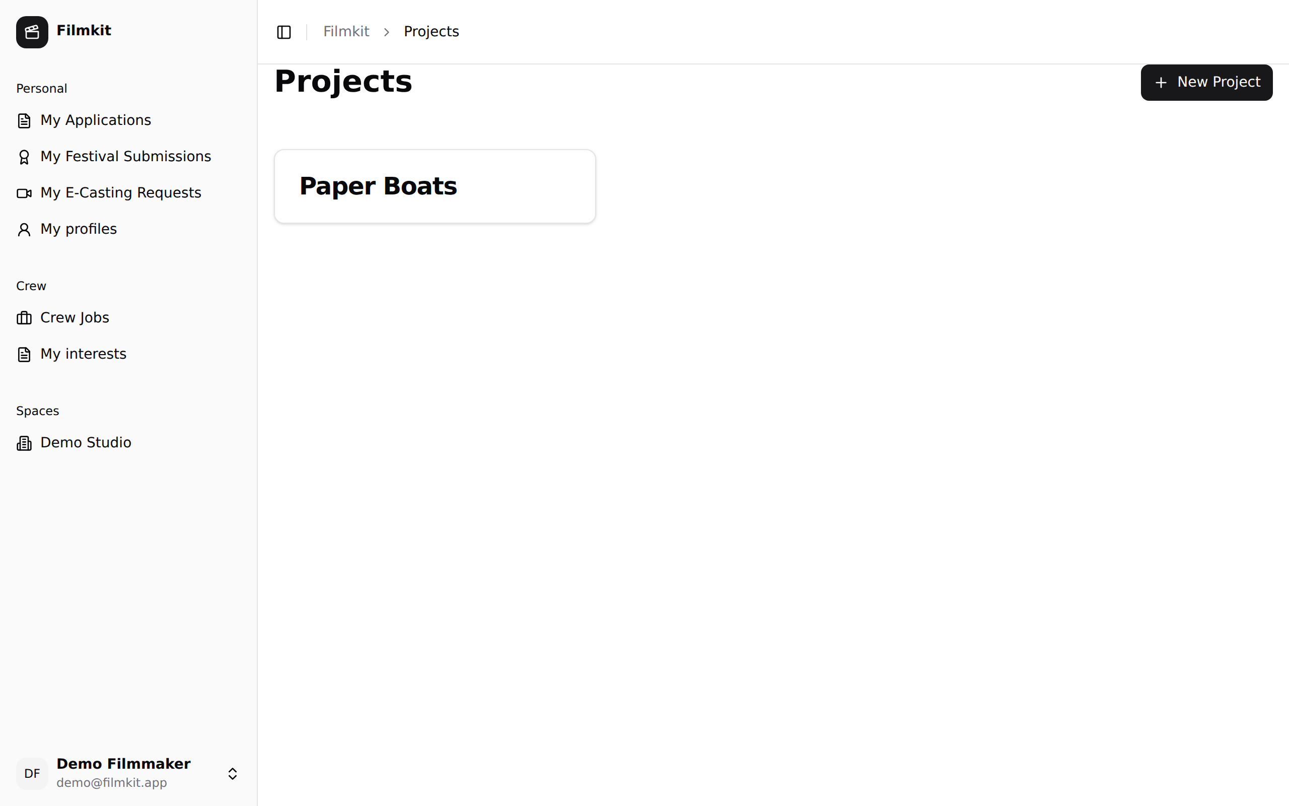 The projects dashboard, where every film, series, and short you have access to lives.