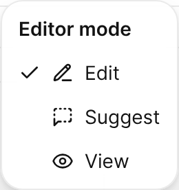 The Editor mode menu with Edit, Suggest, and View; Edit is selected.