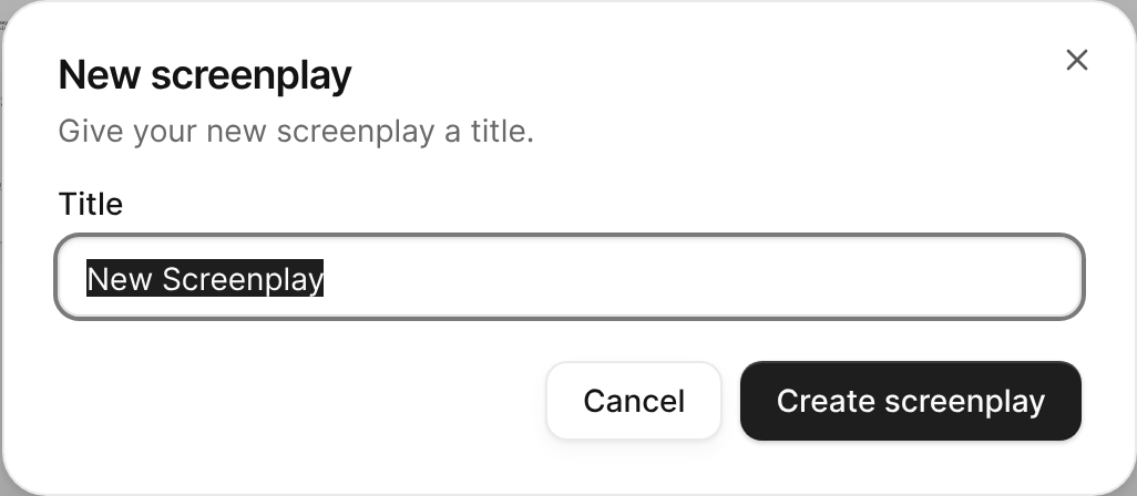 The New screenplay dialog with the Title field.