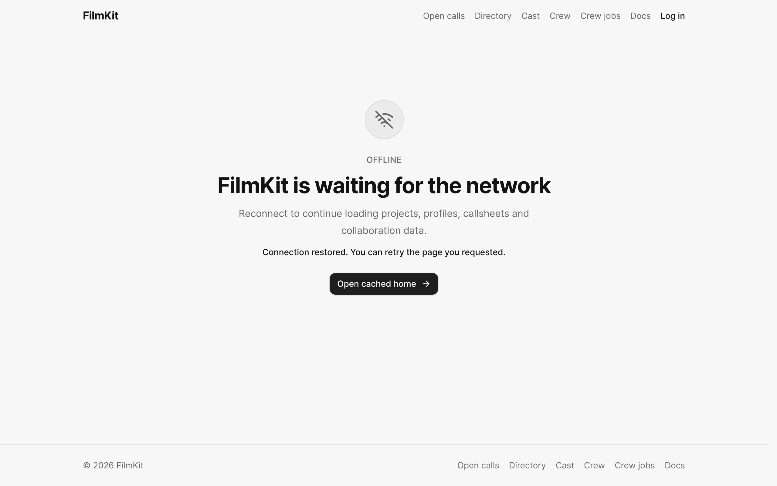 The offline page, shown when FilmKit can’t reach the network.